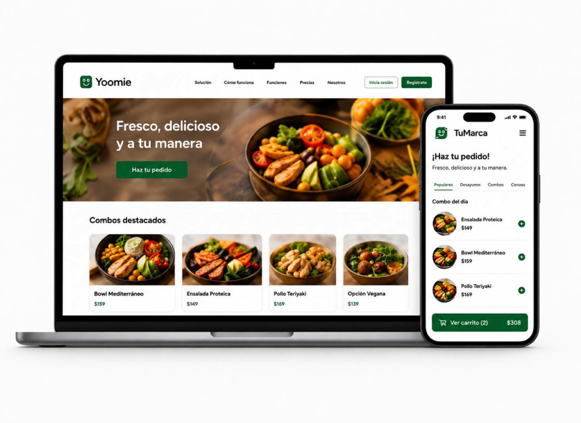 Yoomie en móvil y escritorio con marca del restaurante